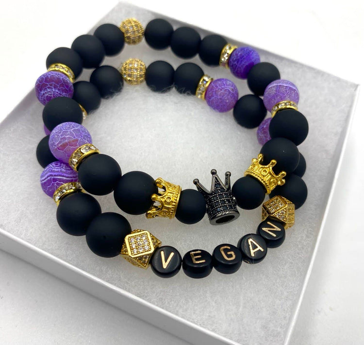 Purple/Black/Gold Vegan Bracelet Set