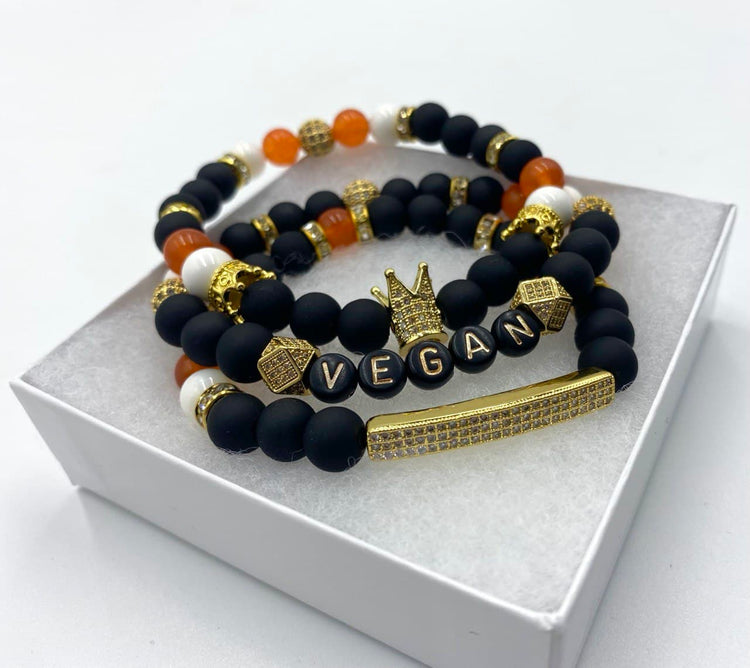 Unisex Black/Orange/White Vegan Bracelet Set