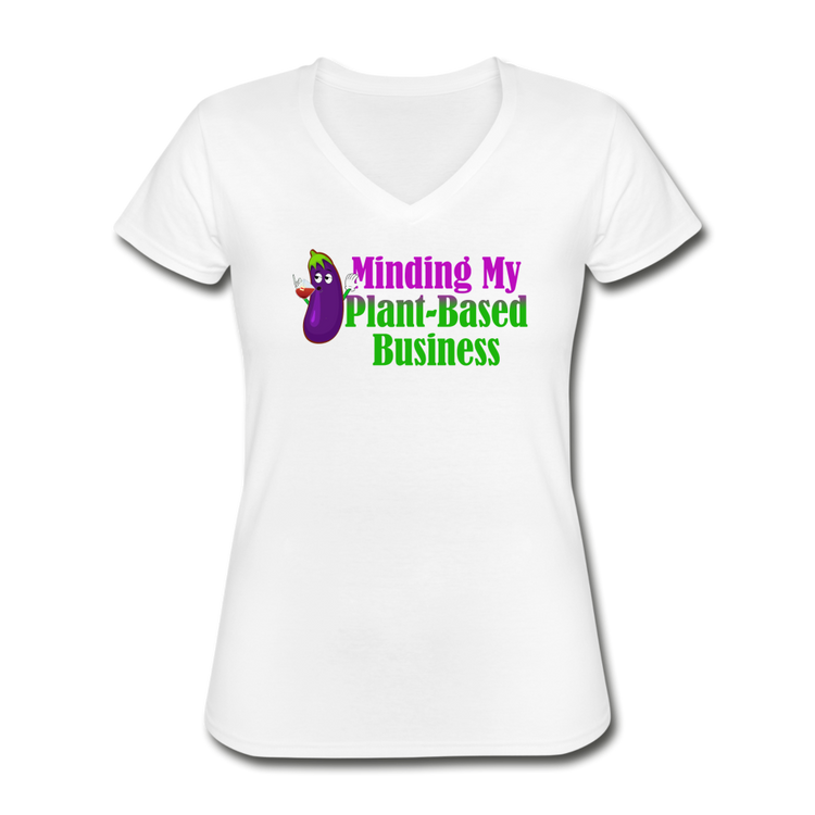 Women's Minding My Plant-Based Business V-Neck - white